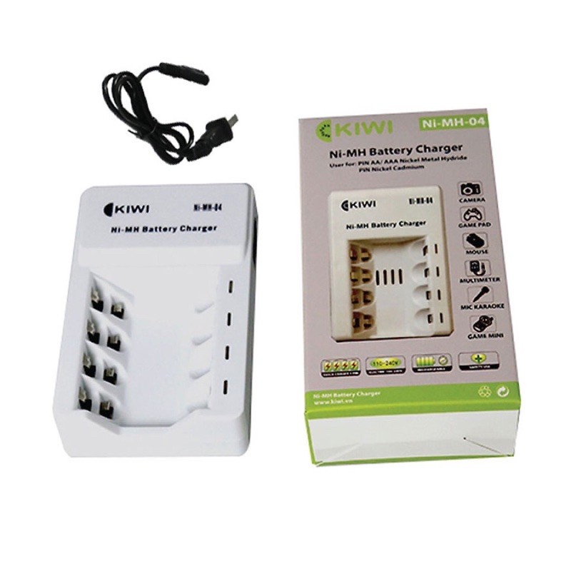 COMBO PIN SẠC KIWI VÀ DOCK SẠC KIWI 3300mAh . Bộ sạc pin kèm 4 viên pin sạc 3300 mAh