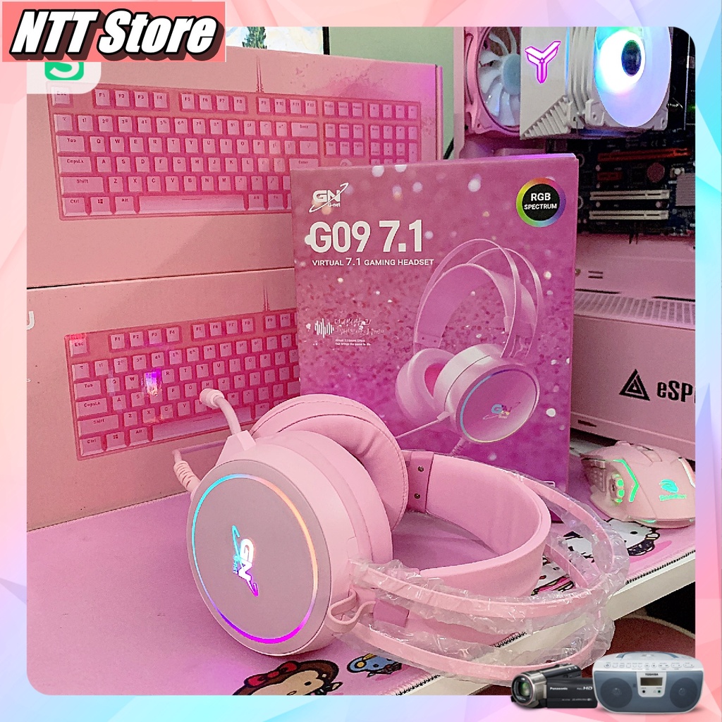 Tai nghe Game màu hồng GNet G09 âm thanh 71 Jack cắm USB dành cho máy tính NTT Store