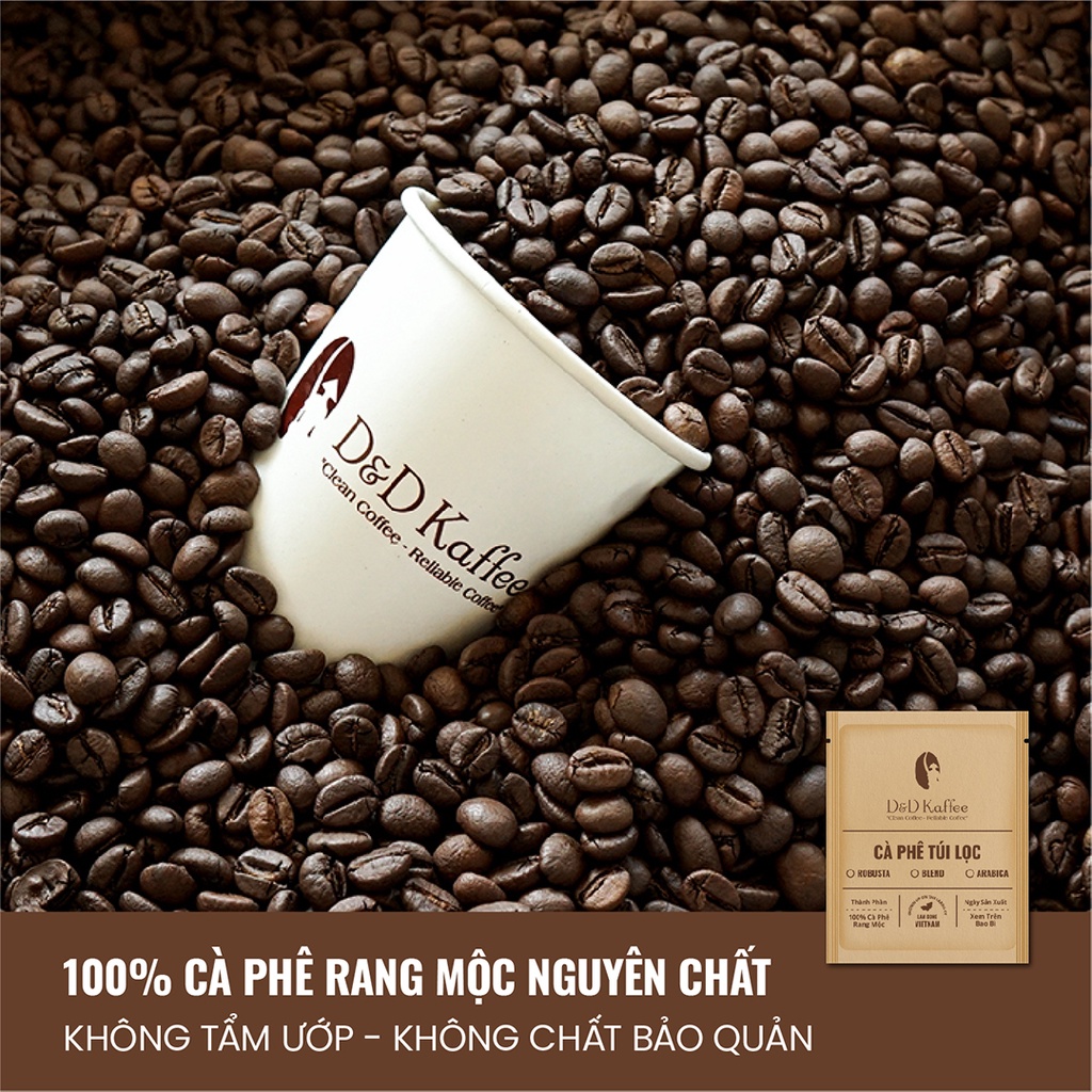 Cà Phê Phin Giấy Nguyên Chất Rang Mộc D&amp;D Kaffee - Tiện lợi đi du lịch - 12gr/Túi