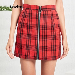 Chân váy Lovito màu trơn phối khóa kéo L07166 (màu đỏ)