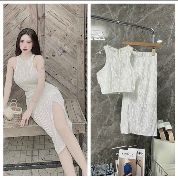 set bộ xốp áo ba lỗ chân váy dài xẻ tà sexy đẹp l