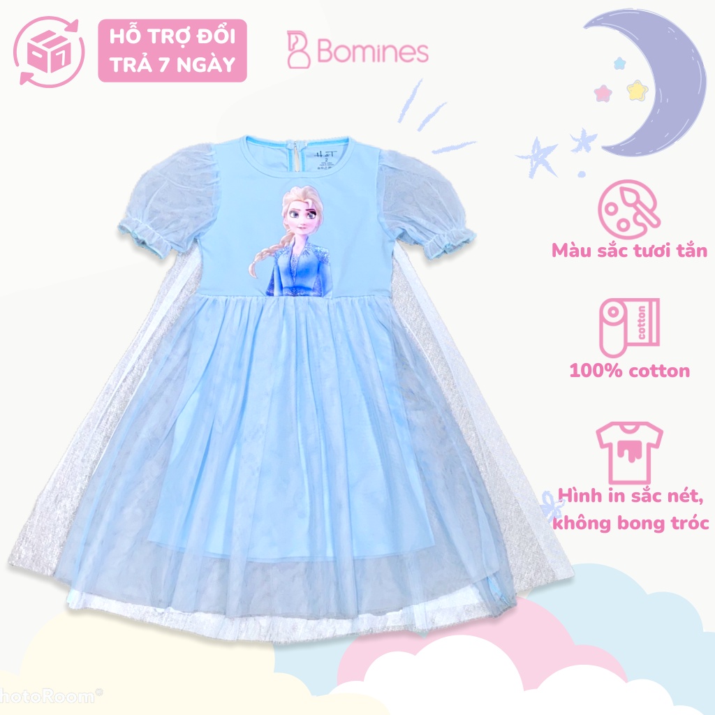 Váy công chúa Elsa BOMINES tay phồng, Bộ sưa tập đầm công chúa cho bé gái 2 tuổi đến 10 tuổi khoảng 10kg đến 30kg