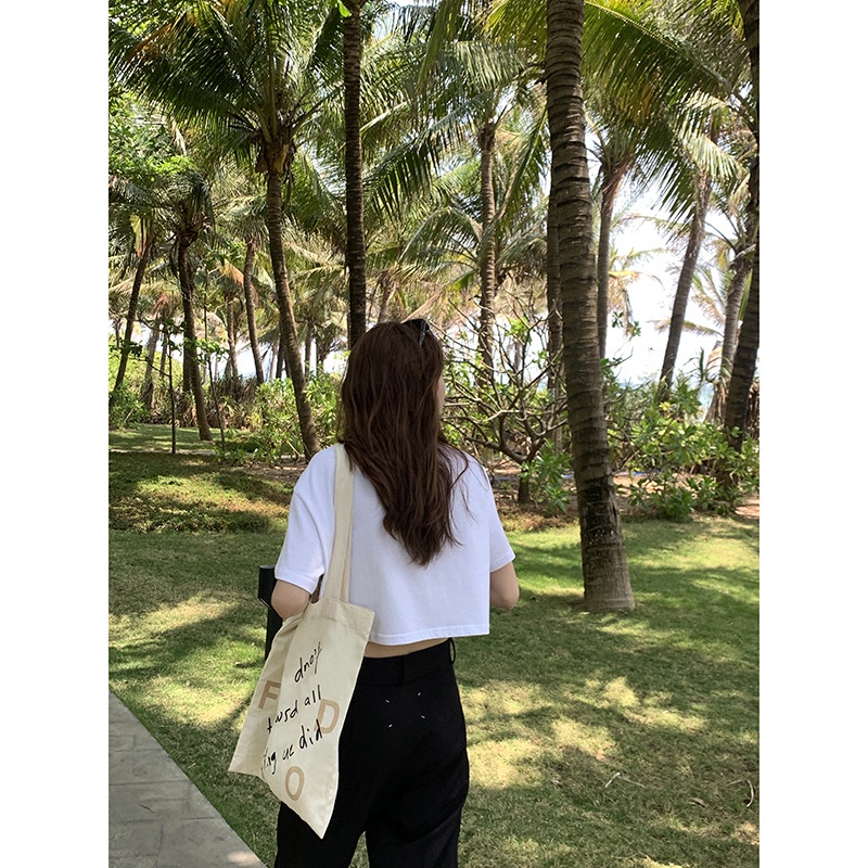 Áo thun lửng nữ Ngắn tay In hình Hoạt hình Graffiti Áo phông thun cộc nữ Cổ tròn Cotton Tay ngắn Ulzzang Hàn Quốc