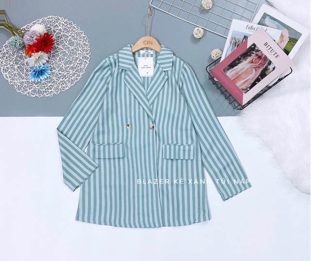 ÁO BLAZER KẺ SỌC XANH MINT