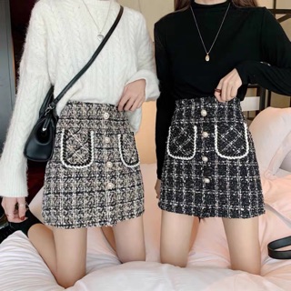 S-4XL Chân váy dạ tweed 2 túi phối cúc siêu xinh bigsize