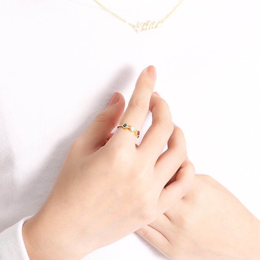 Nhẫn bạc nữ mạ vàng đính ba viên đá rời Gix Jewel SPGN45