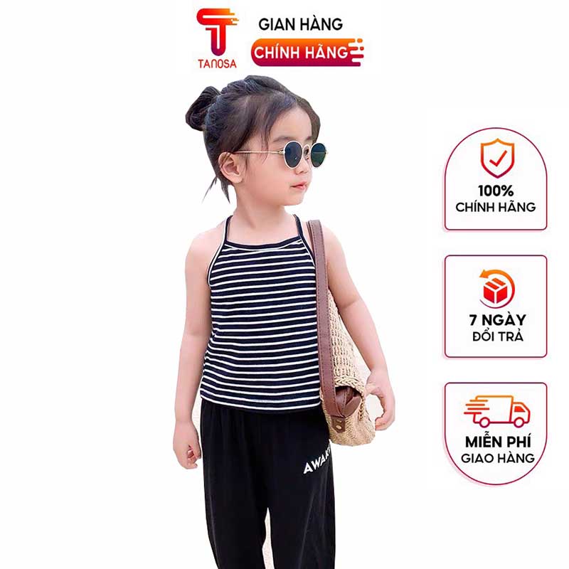 Áo hai dây kẻ cho bé gái Tanosa chất cotton 8-18kg