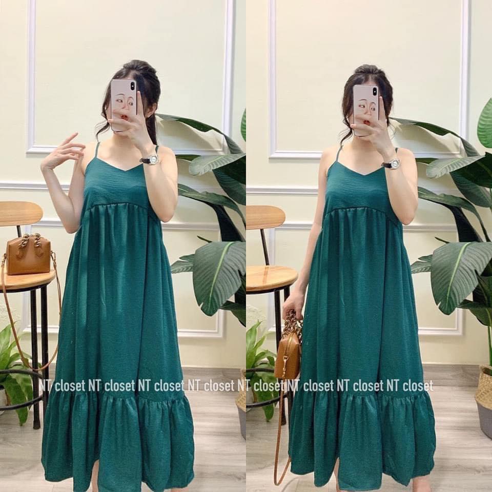 Váy Bầu Hai Dây Mùa Hè Đầm Bầu Dáng Suông freesize đến 75kg