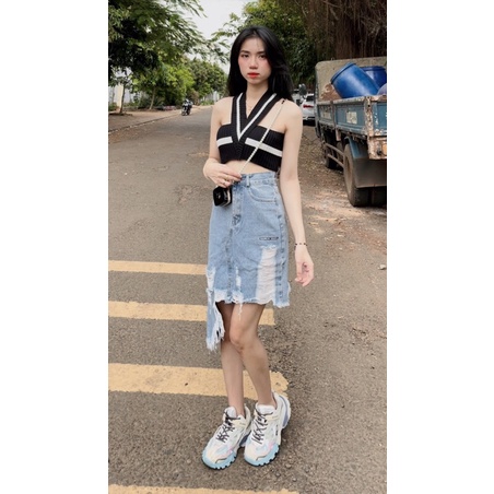 ÁO LEN CROP-CHÂN VÁY JEAN