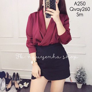 Sét bộ : áo chéo ngực + cv đen d2337155