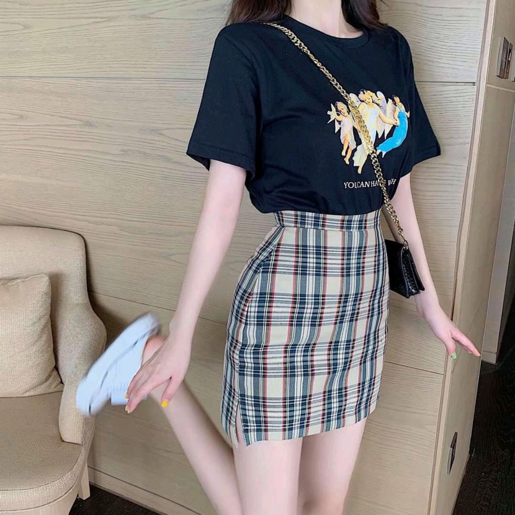Set Chân Váy Kẻ Caro Kèm Áo Cautio PEONYB Nữ CAMA STORE V01 | BigBuy360 - bigbuy360.vn