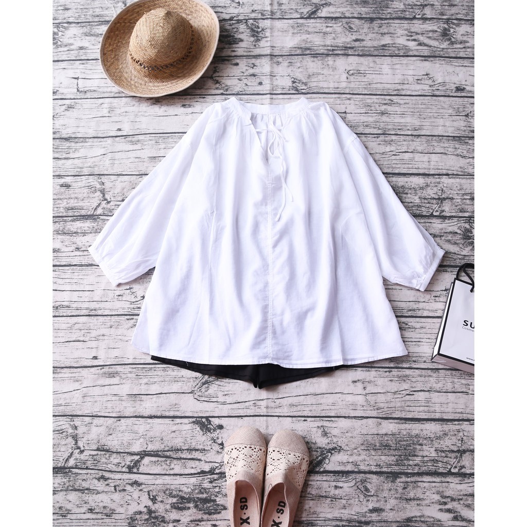 ÁO VÁY TRẮNG TAY BỒNG  THẮT NƠ