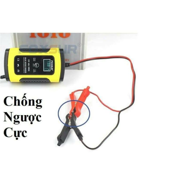 Bộ sạc bình acquy tự ngắt 12v -4ah-100ah FOXSUR có chức năng khử Sunfat chính hãng