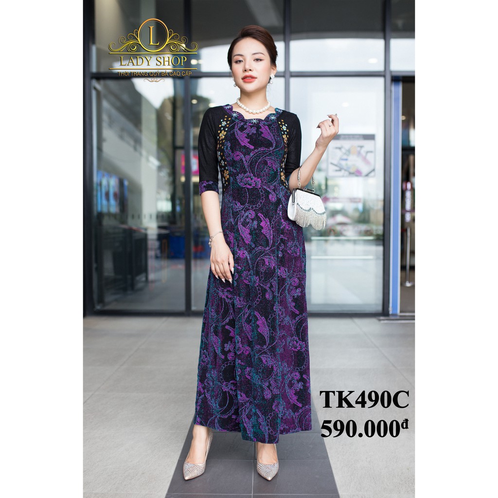 VÁY TRUNG NIÊN - ĐẦM TRUNG NIÊN CAO CẤP - THỜI TRANG TRUNG NIÊN - LADYSHOP - Maxi nhũ sườn đen cành hoa đỏ đính đá TK490 | BigBuy360 - bigbuy360.vn