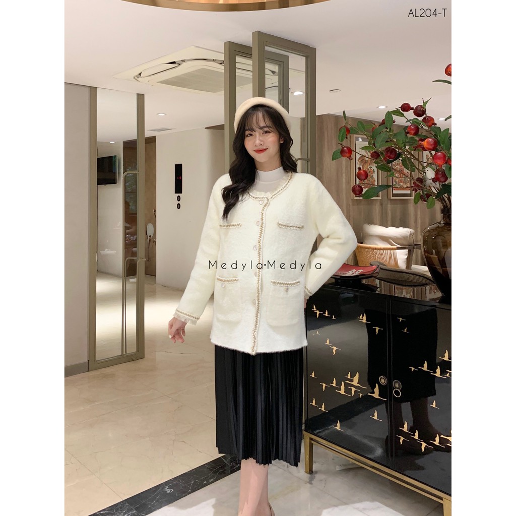 Áo khoác lông mịn phối bèo siêu sang - Áo cardigan dáng ngắn giữ ấm cho bầu thiêt kế Medyla - AL204 | BigBuy360 - bigbuy360.vn