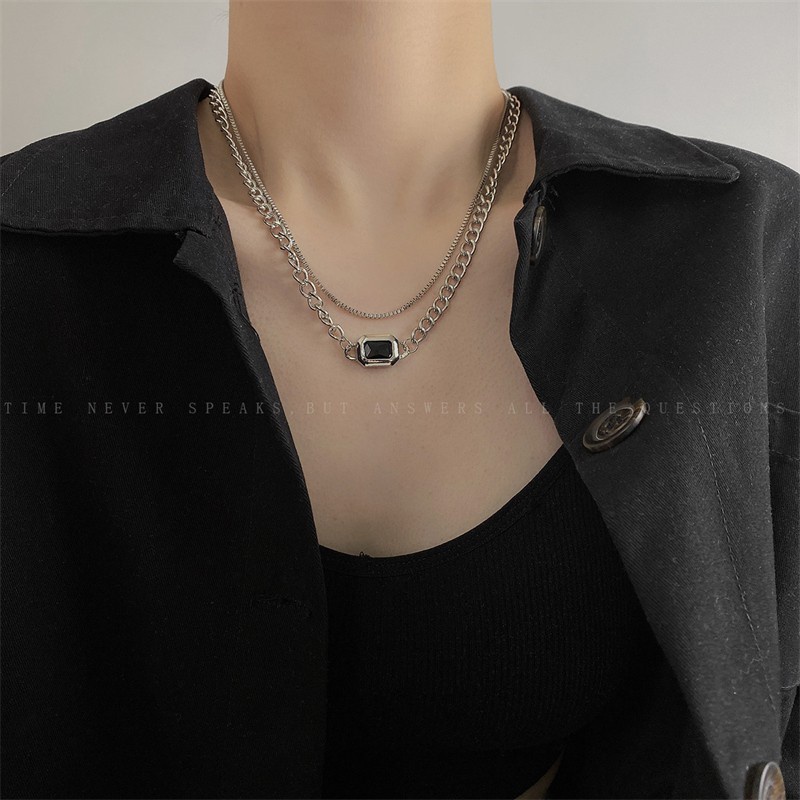 Dây Chuyền C355 Đính Đá Đen Phong Cách Hip Hop Âu Mỹ Cổ Điển Thời Trang Cho Nam Nữ