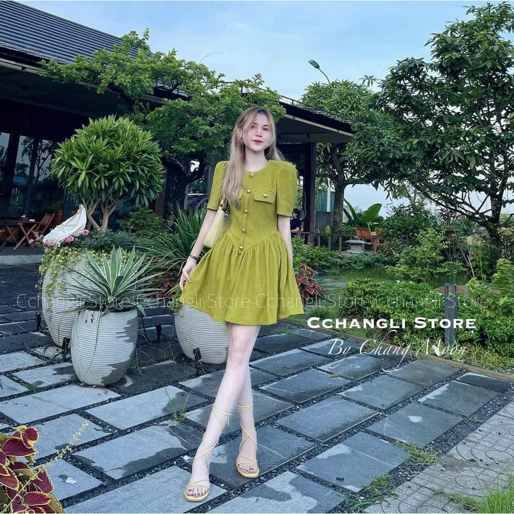 Đầm váy nữ thun gân đính nút xòe xếp ly với 2 màu xinh xắn tôn da, tôn dáng dành cho các nàng yêu đi chơi, dự tiệc