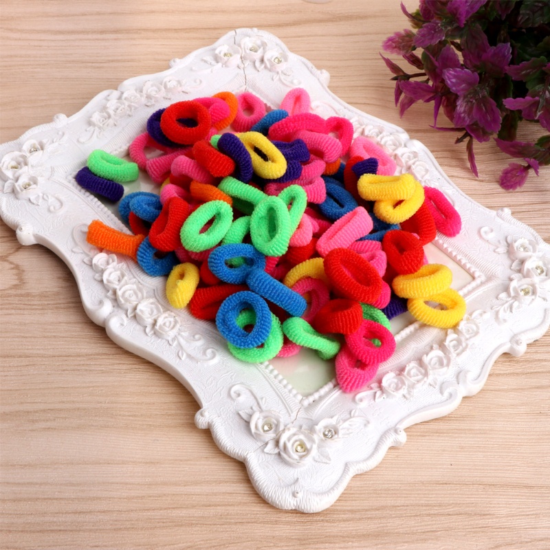 Set 100 Dây Cột Tóc Co Giãn Nhiều Màu Sắc Cho Bé Gái