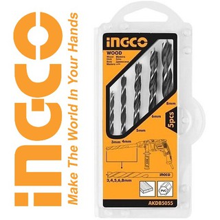 INGCO Bộ 5 mũi khoan gỗ 3mm tới 8mm Wood AKDB5055