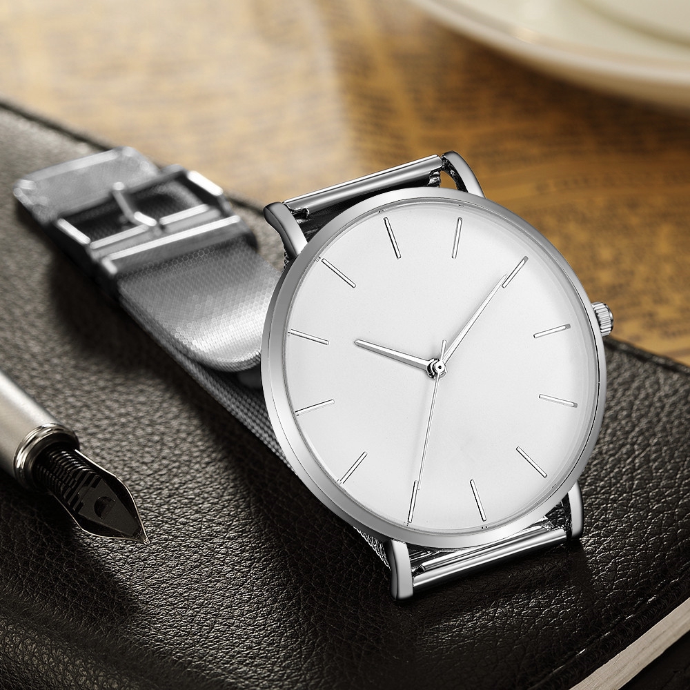 Đồng hồ đeo tay Quartz Geneva màu đen cổ điển dây thép không gỉ thời trang dành cho nam giới