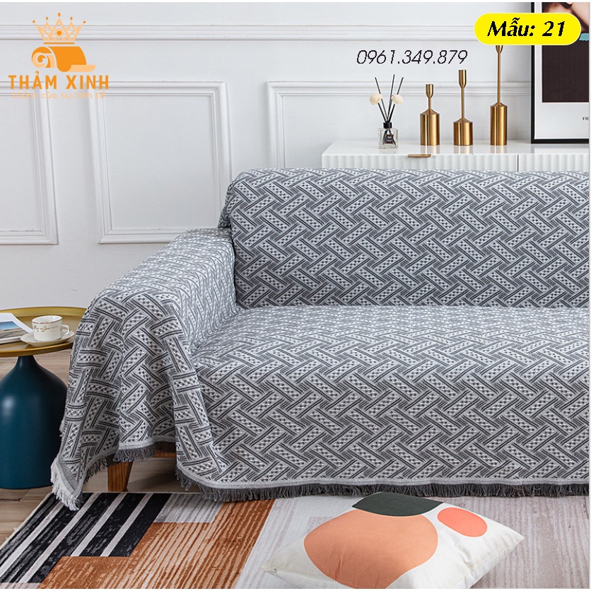 4 Mẫu khăn thảm màu Xám phủ Sofa chống bụi bẩn, Mền đắp thư giãn loại 1 màu sang trọng [Sẵn Hàng]