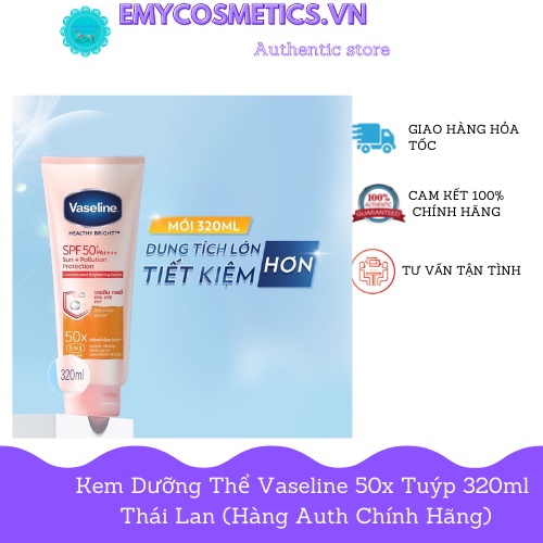 [Hàng auth chính hãng]Sữa Dưỡng Thể Trắng Da Vaseline 50X Tuýp 320ml Thái Lan