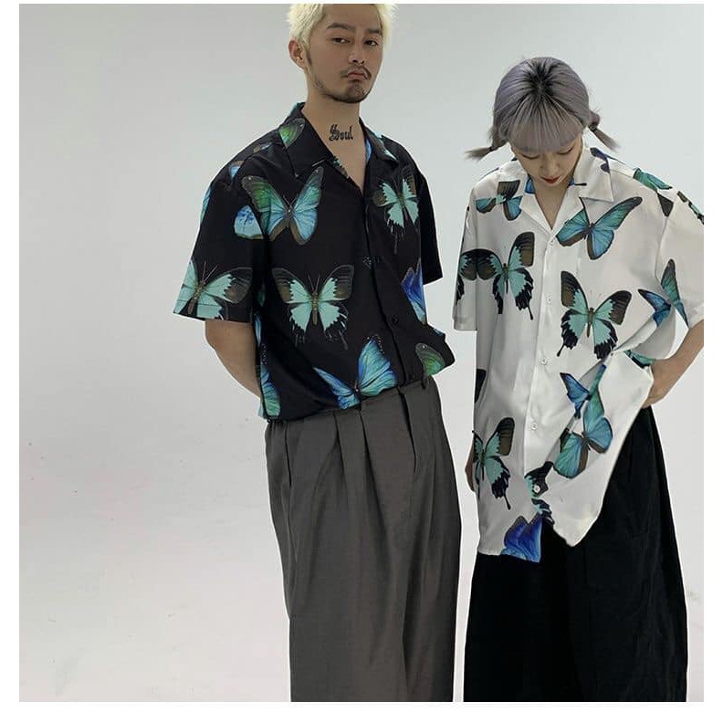 Áo sơ mi unisex phom to tay lỡ họa tiết BƯỚM to A0085
