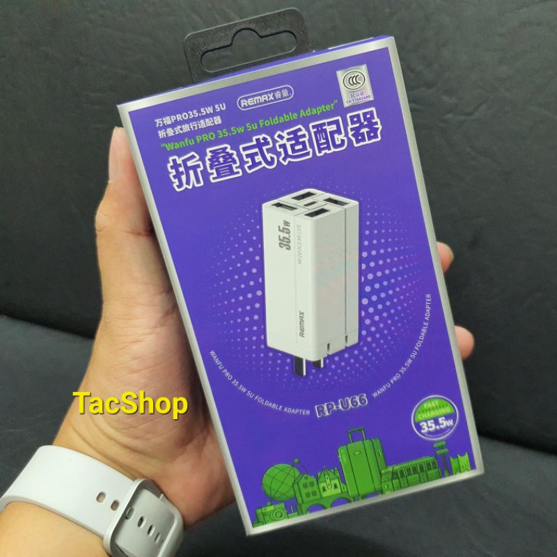 Cốc sạc nhanh 5 cổng sạc 35.5W Remax RP-U66 chính hãng