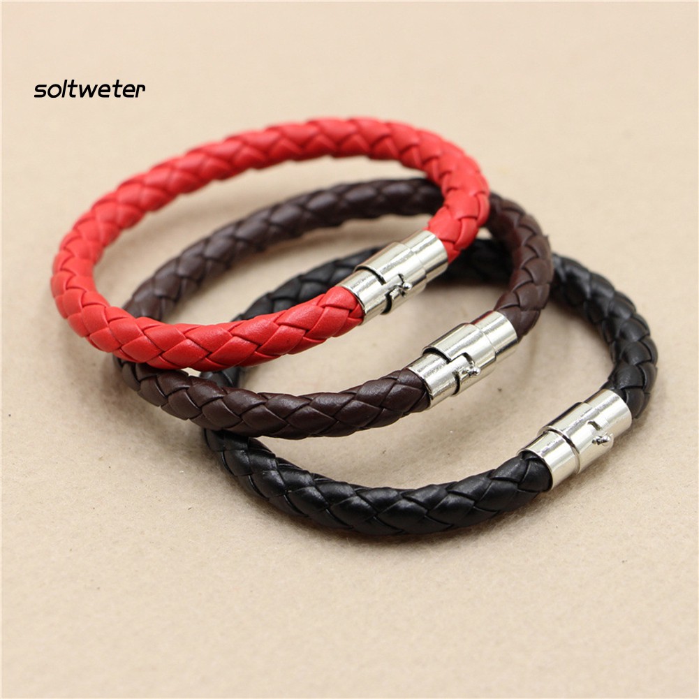 Vòng tay bện dây giả da khóa hít nam châm thời trang