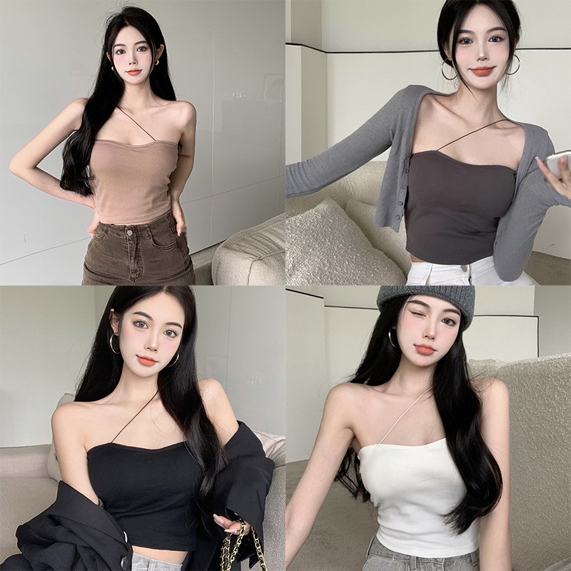 Áo Hai Dây Dáng Ôm Màu Sắc Trơn Gợi Cảm Phong Cách Hàn Quốc Cho Nữ