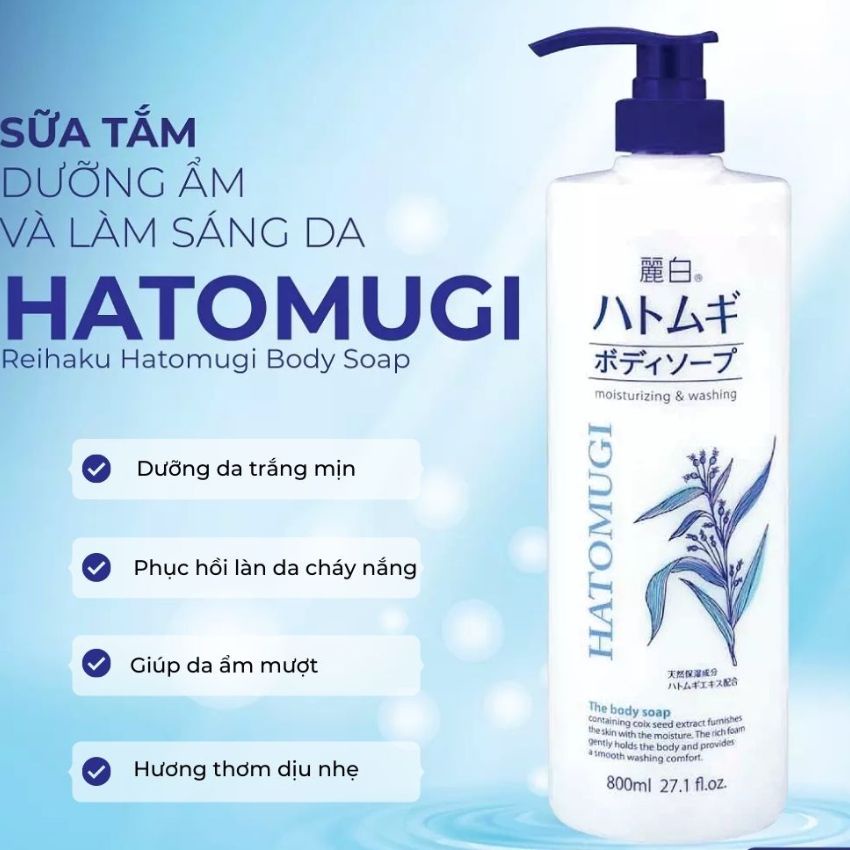 [Chính Hãng] Sữa tắm Ý Dĩ Hatomugi Naturie dưỡng ẩm trắng da 800ml