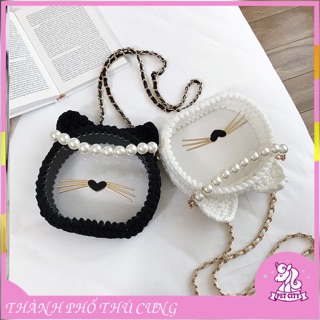 [Có video hướng dẫn] Túi handmade tự đan trong suốt mặt mèo
