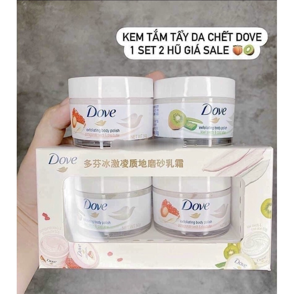 Set 2 hũ 50g đủ mùi giúp da mịn màng chiết xuất từ thiên nhiên Tẩy Da Chết Body Dove Exfoliating Body