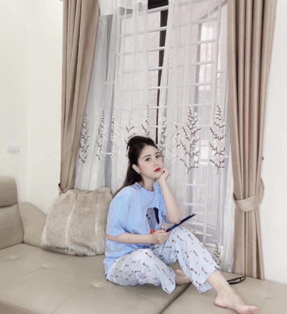 Bộ hoạt hình cotton - bộ áo cộc quần dài hoa hướng dương