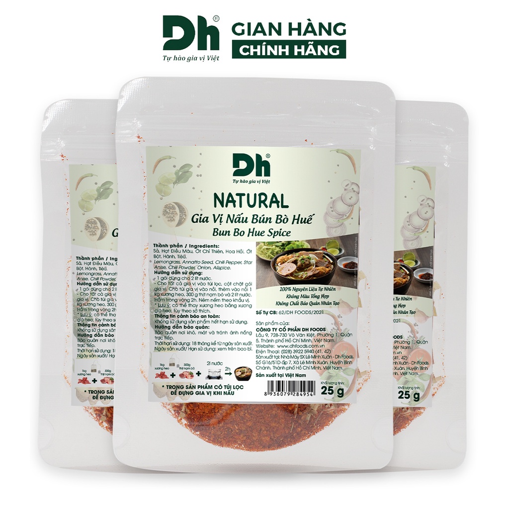 Gia vị nấu bún bò huế Natural DH Foods nêm sẵn thành phần tự nhiên gói 25gr - DHGVT92