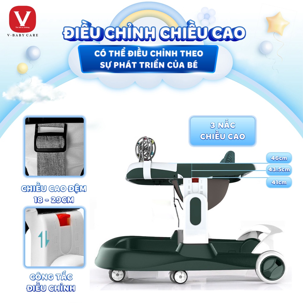 Xe tập đi chữ U cho bé VBABY 009, có bàn phát nhạc kèm bàn ăn - bảo hành 1 năm