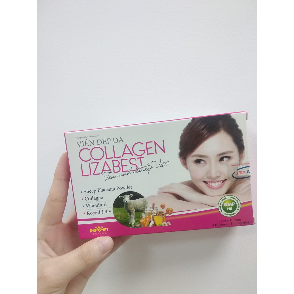 Viên uống Collagen Lizabest chính hãng chiết xuất từ nhau thai cừu bổ sung collagen, DHA, L cystine cho phái nữ
