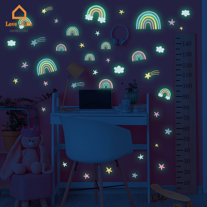 Miếng Dán Tường Dạ Quang Hình Đám Mây/Cầu Vồng Độc Đáo Trang Trí Phòng Bé DIY