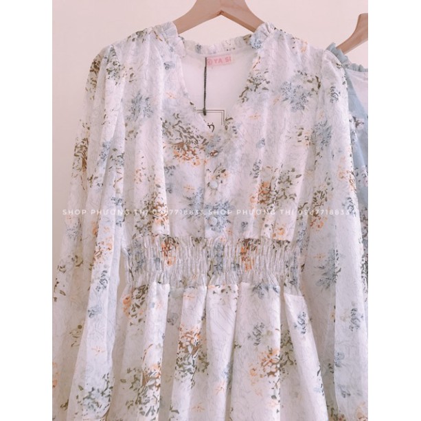 VÁY NỮ_ Váy hoa nhí vintage cổ V nền trắng be hoa xinh JAMOO (hàng sẵn) | BigBuy360 - bigbuy360.vn