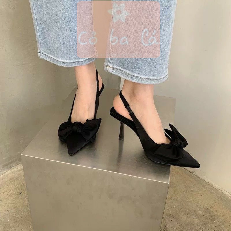 SANDAL NỮ COBALA SHOES - GIÀY MŨI NHỌN NỮ ĐÍNH NƠ - SANDAL CAO GÓT QUAI HẬU 5 PHÂN - GIÀY THỜI TRANG NỮ - G22091200