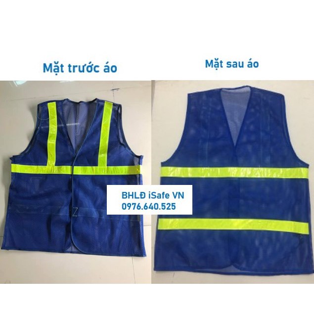 Áo lưới phản quang công trường, áo phản quang công nhân màu xanh dương