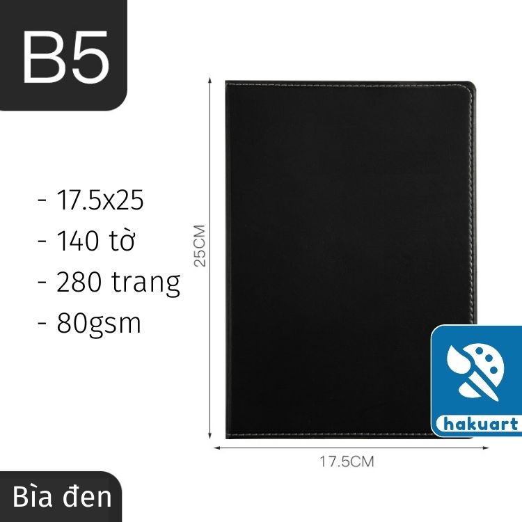 Sổ tay Journal bìa da PU  giấy kẻ dòng, trắng ngà size A5 B5 - Họa Cụ Hakuart