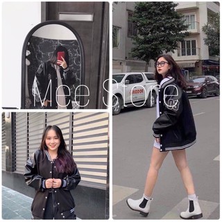 Áo khoác bomber nỉ tay pha da- jaket nỉ pha da dáng rộng bo viền thể thao unisex hottrend
