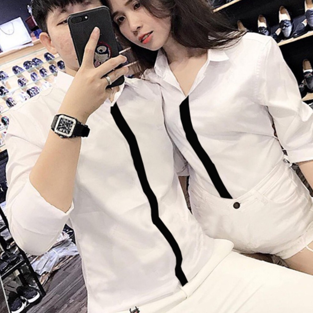Áo sơ mi căp lụa trắng phối sọc đen cao cấp(ảnh thật) _fashionneww