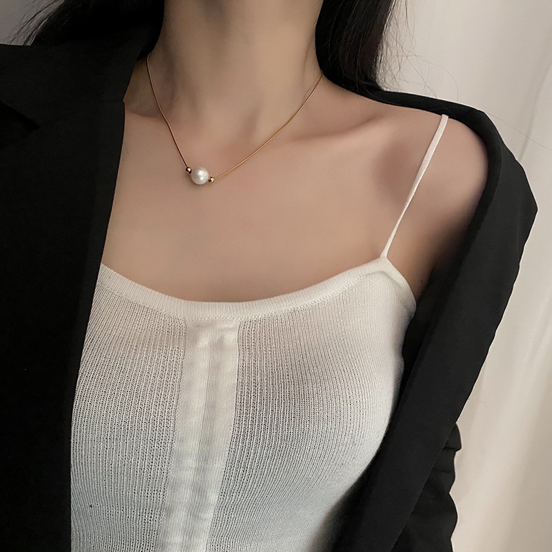 Dây chuyền thép titan mạ vàng 18k đính ngọc trai thời trang cho nữ