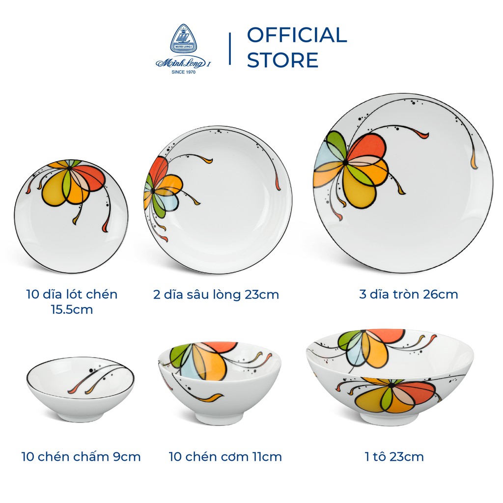 Bộ Chén Dĩa, Bộ Bát Đĩa Sứ Minh Long 36 Sản Phẩm - Daisy - Bóng Bay