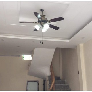 Quạt trần tân cổ Châu Âu - Đèn Quạt trần trang trí 5 cánh gỗ ba bóng đèn