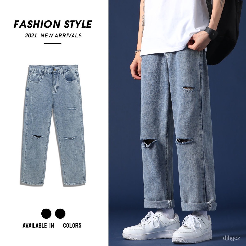 Quần Jeans Lửng Ống Rộng Phong Cách Đường Phố Thời Trang Mùa Hè Dành Cho Nam 2021