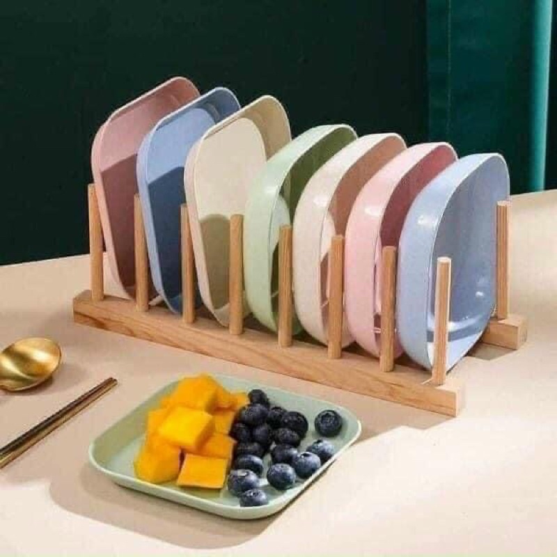 Set 8 Đĩa Lúa Mạch Vuông Nông Sâu Đựng Đồ Ăn Hoa Quả Tiện Lợi Nhiều Màu Sắc