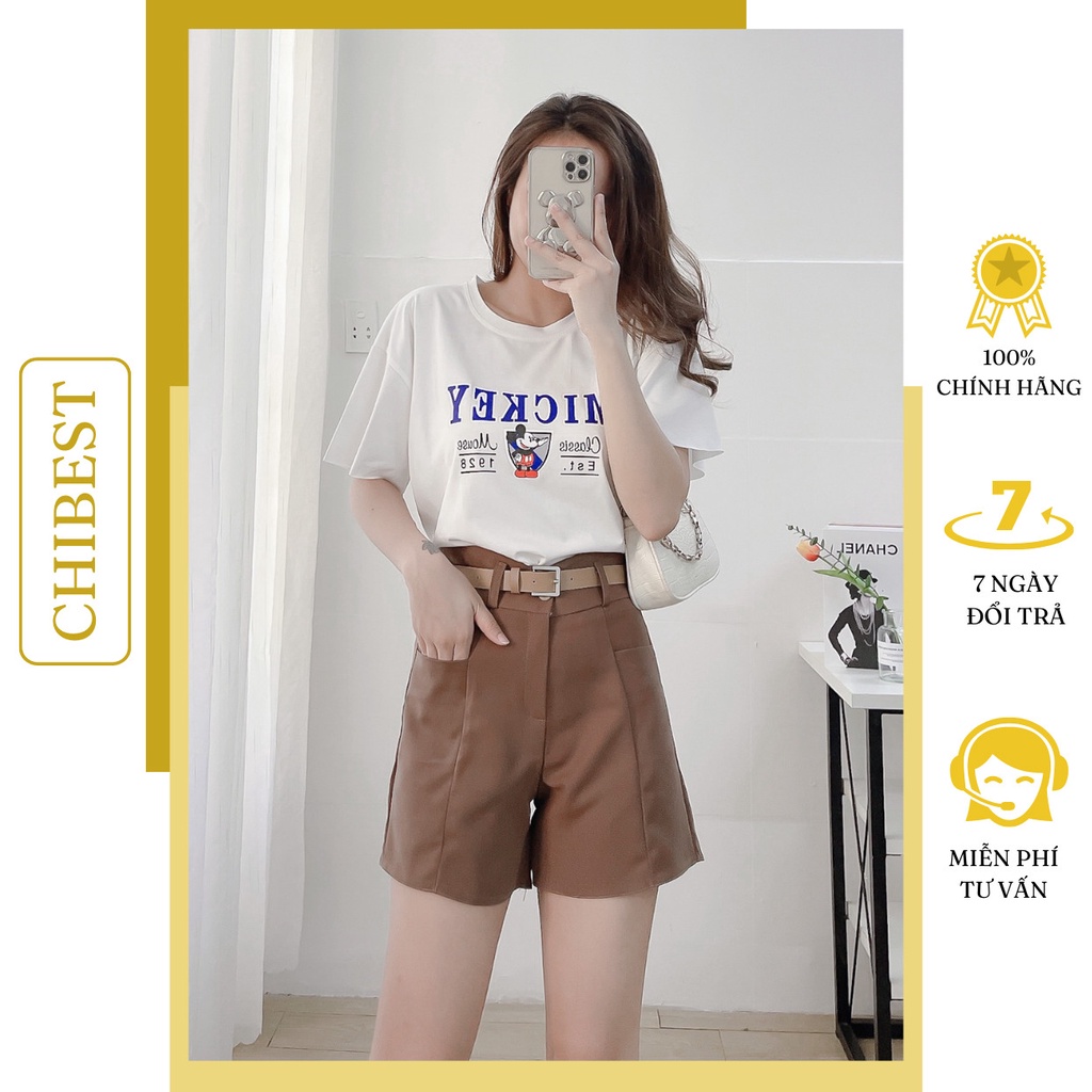 Quần short nữ túi vuông kèm đai lưng cao CHIBEST YQB26